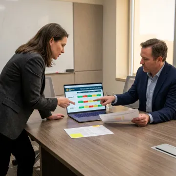 Enterprise team reviewing help desk outsourcing process