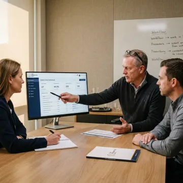 Consultant reviewing outsourced helpdesk operations
