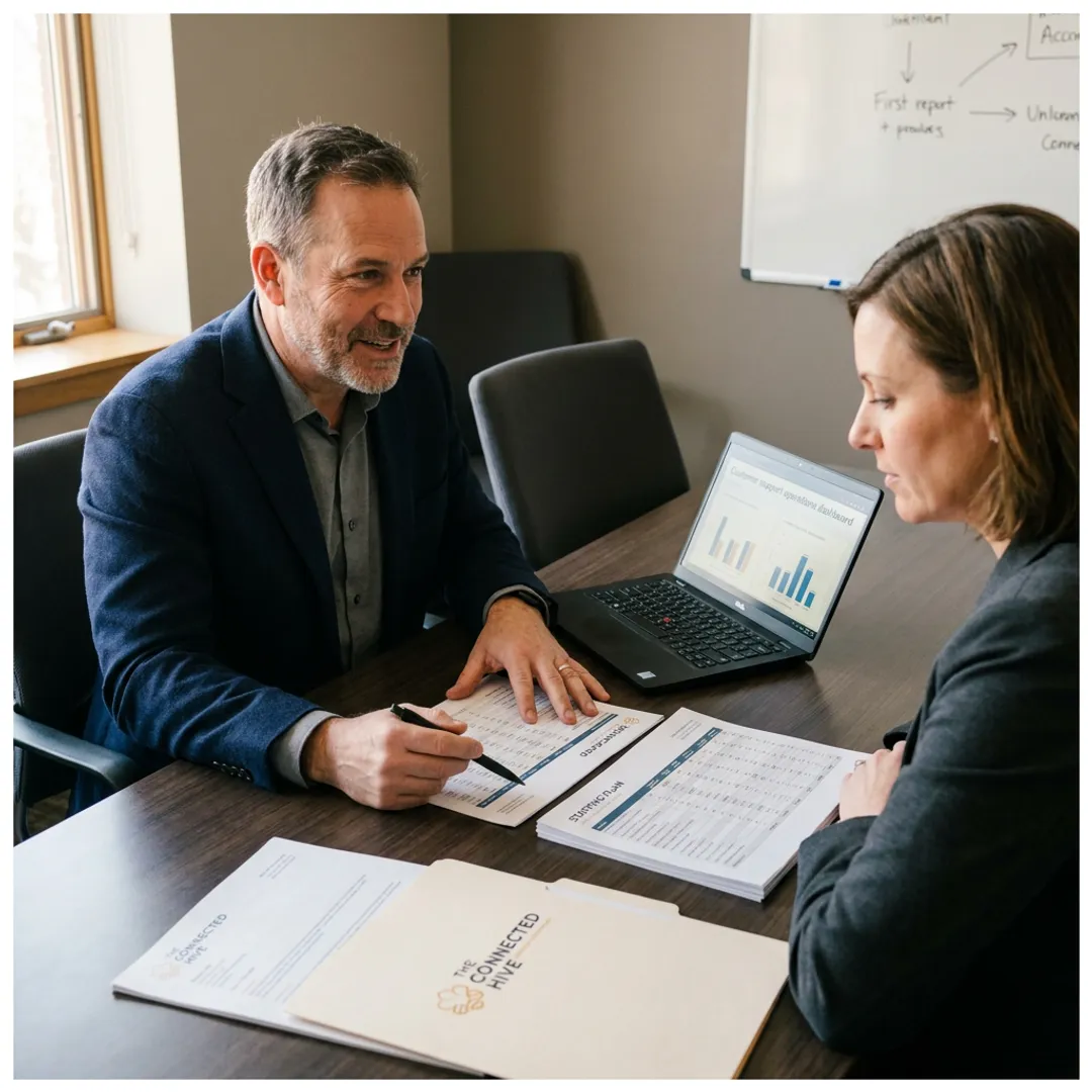 Consultant reviewing contact center partner options
