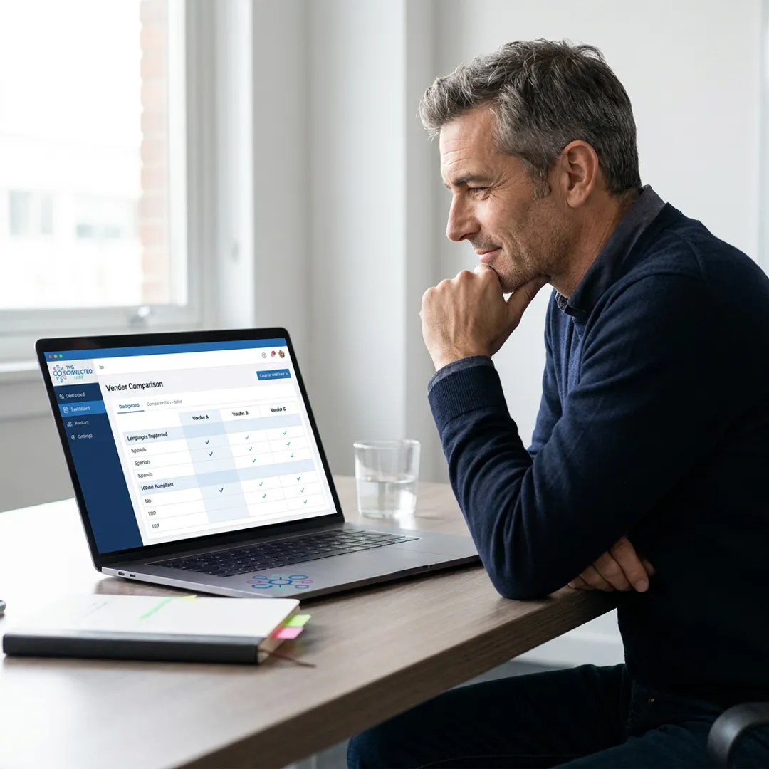 Consultant reviewing bilingual call center partner options