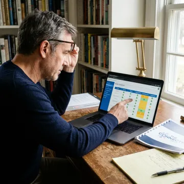 Consultant reviewing outsourced call center options