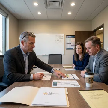 Consultant reviewing medical call center plan