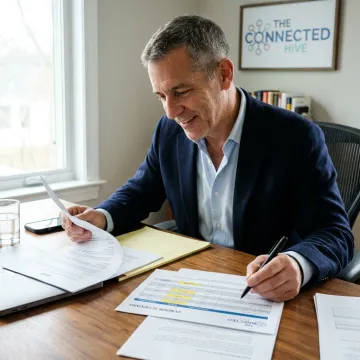 Consultant reviewing contact center RFP documents
