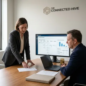 RPA consulting team reviewing automation dashboards