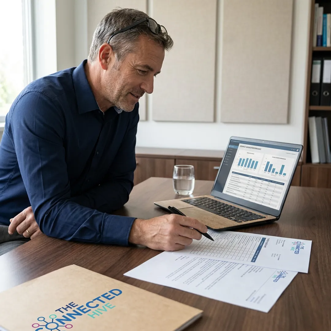Consultant reviewing outsourced email support workflow