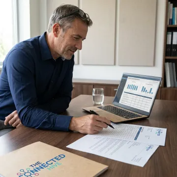 Consultant reviewing outsourced email support workflow