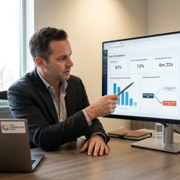 Consultant reviewing contact center automation dashboard