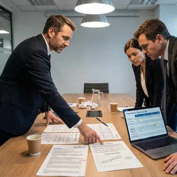 Consultant reviewing BPO partner options with executives