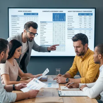 Call center assessment and hiring evaluation meeting
