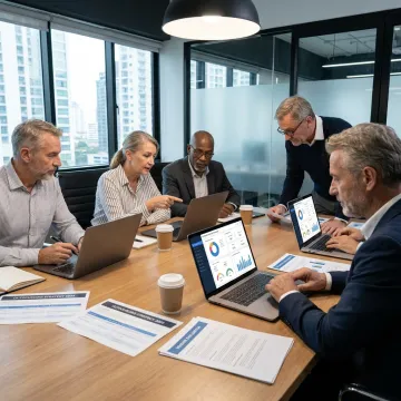 Consultants reviewing outsourced contact center partner options