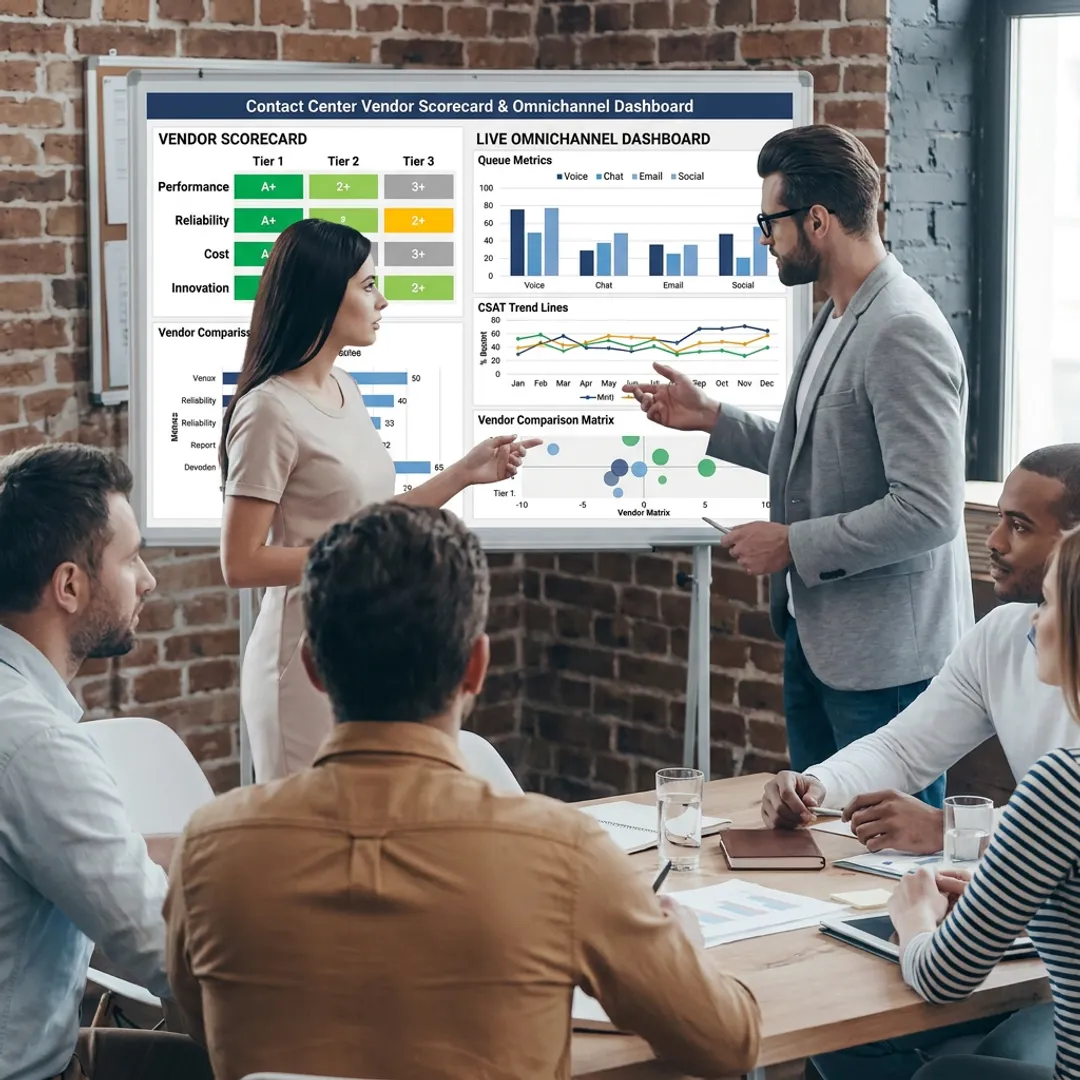 Enterprise team reviewing call center outsourcing partners