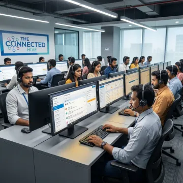 Offshore contact center team supporting customers