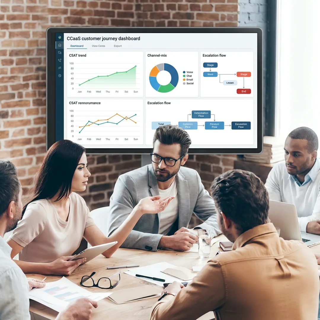 Customer experience strategy meeting in a modern office