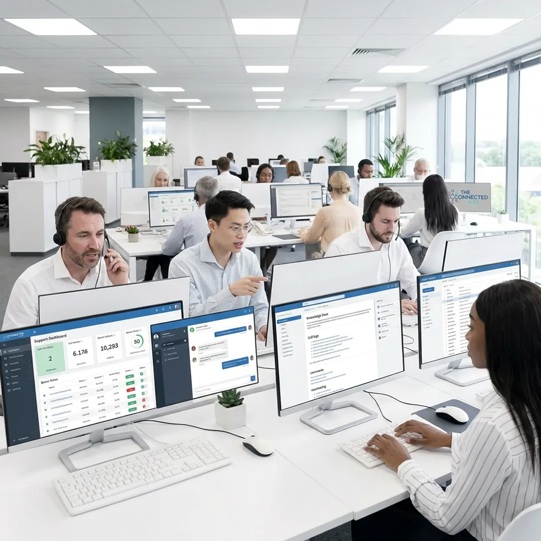 Professional call center agents supporting customers