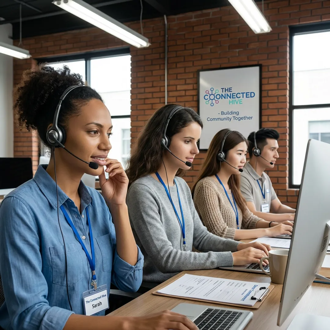 Non-profit call center team assisting callers
