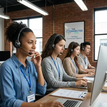 Non-profit call center team assisting callers