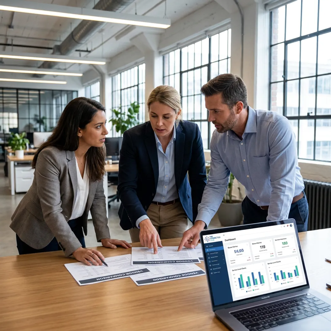 Contact center outsourcing consultants reviewing provider options