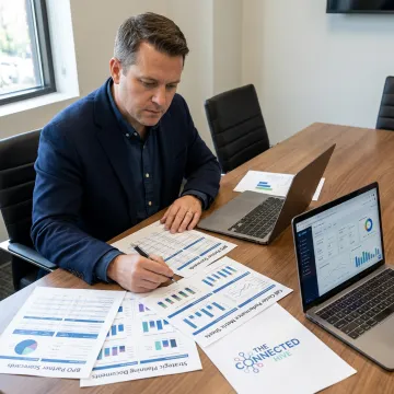 Consultant reviewing call center outsourcing options