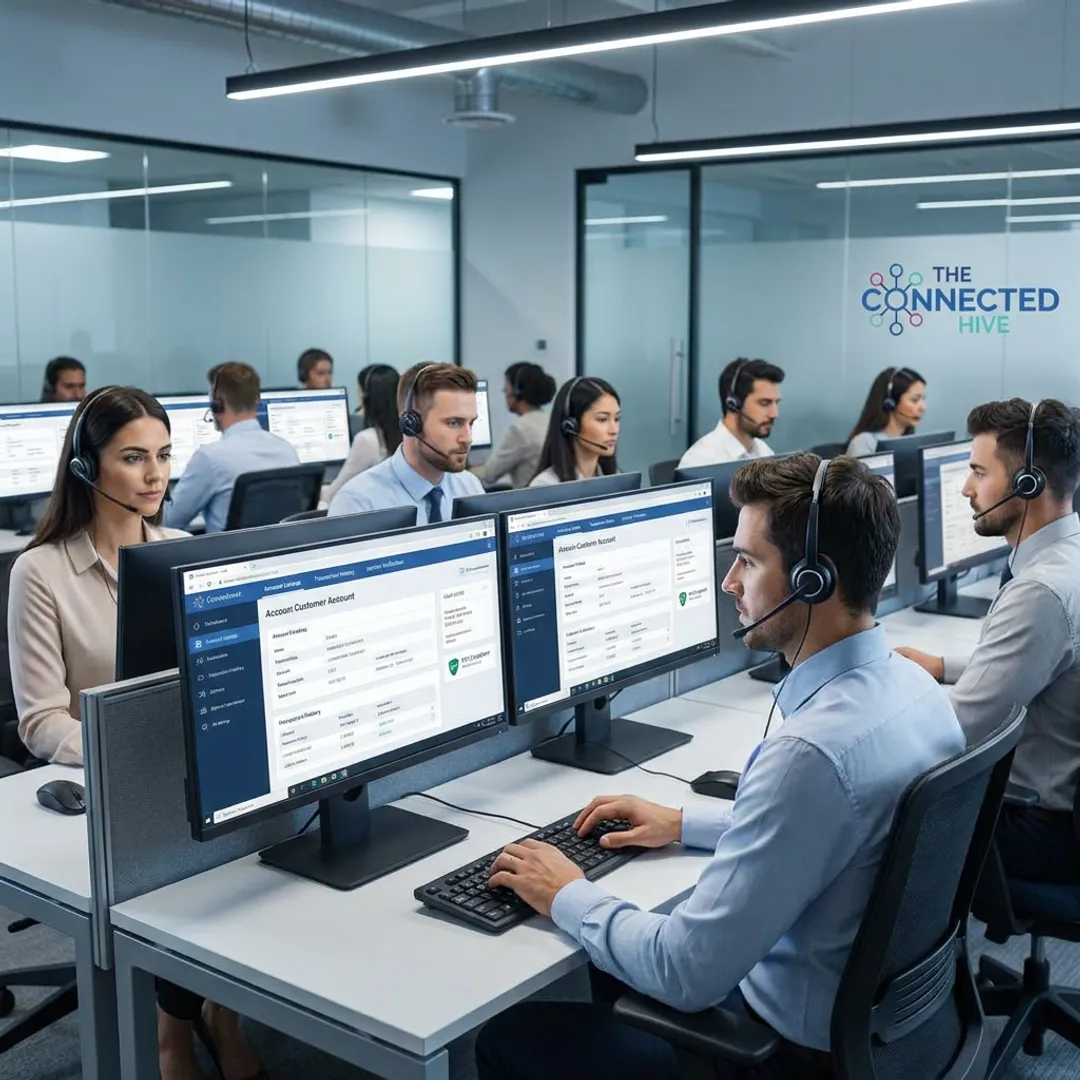 Financial services call center agents supporting customers