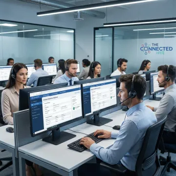 Financial services call center agents supporting customers