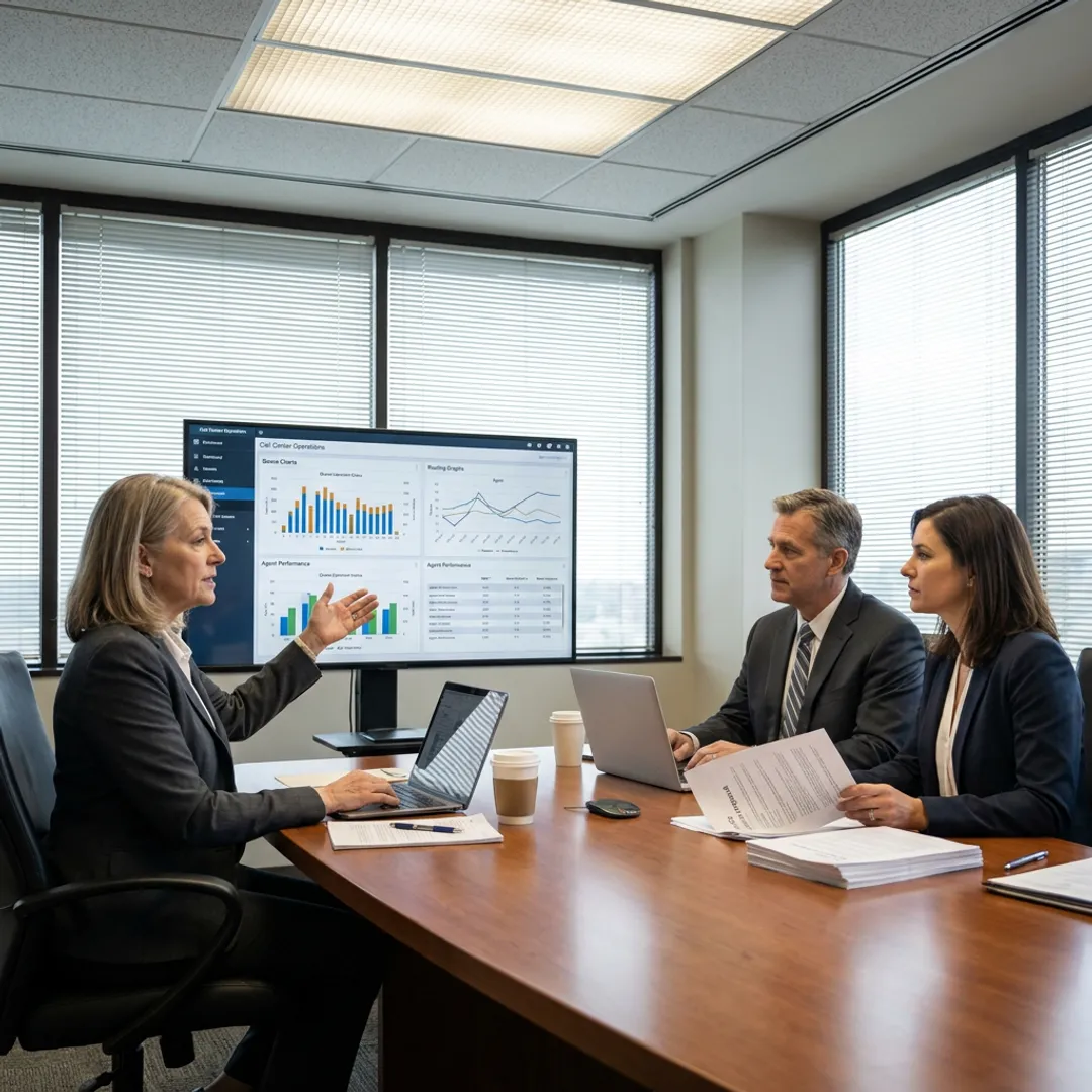 Call center outsourcing advisor meeting with business leaders
