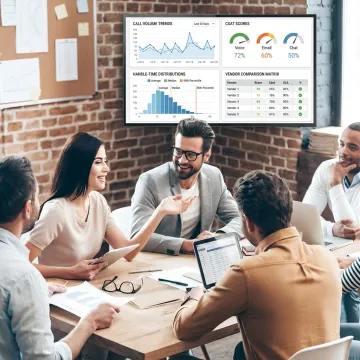 Consultants reviewing global contact center strategy
