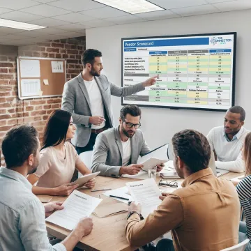 Consultants reviewing contact center outsourcing partner options