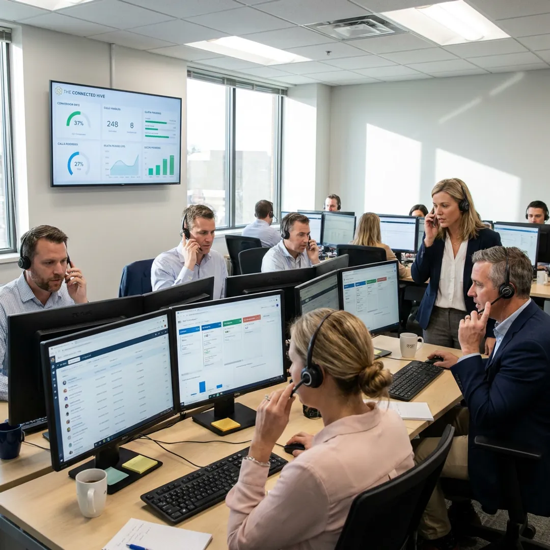 Outbound sales contact center team at work
