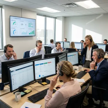 Outbound sales contact center team at work