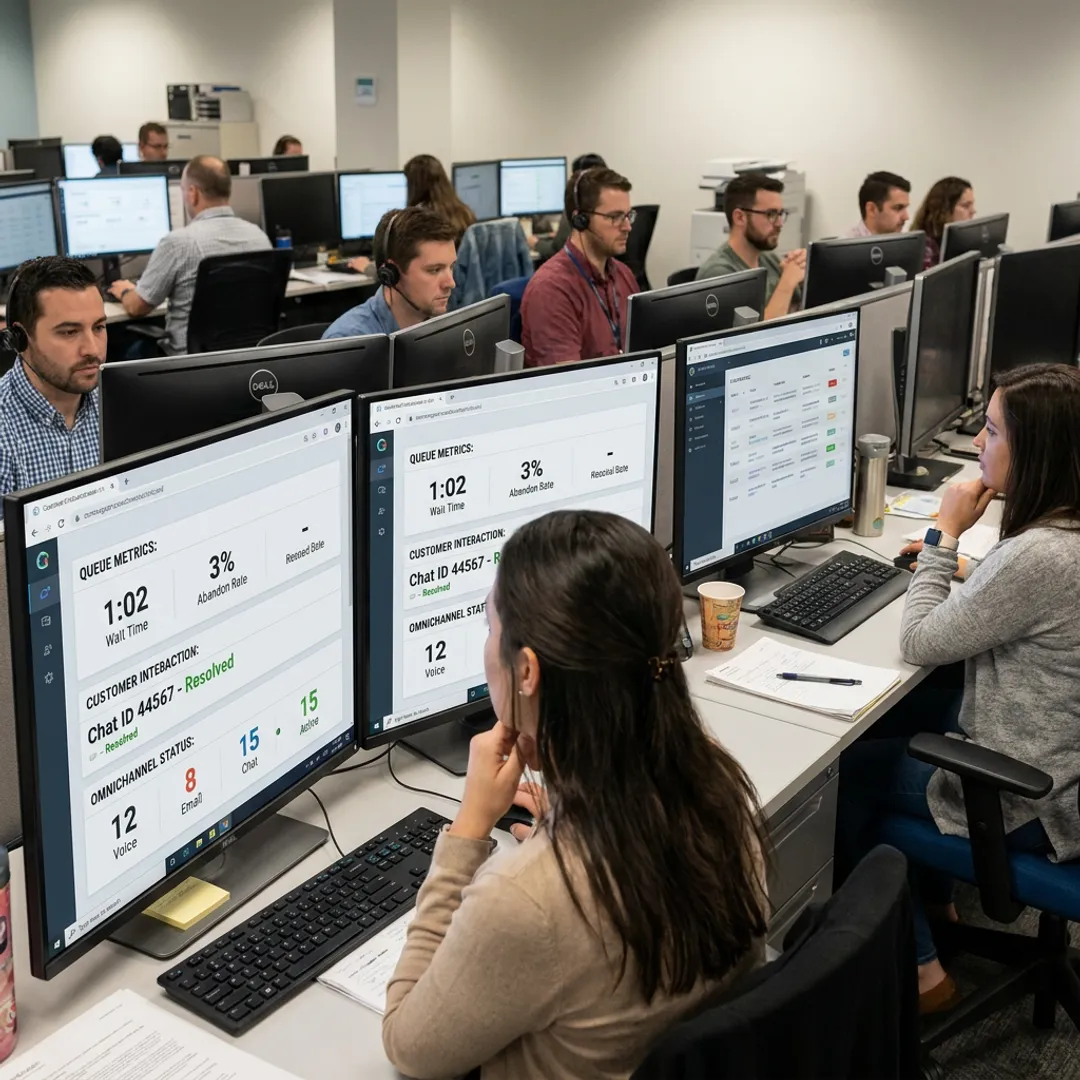 Customer service agents working in a modern call center