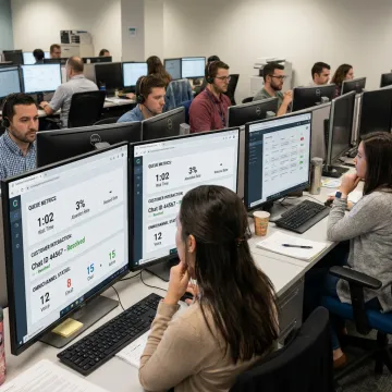 Customer service agents working in a modern call center