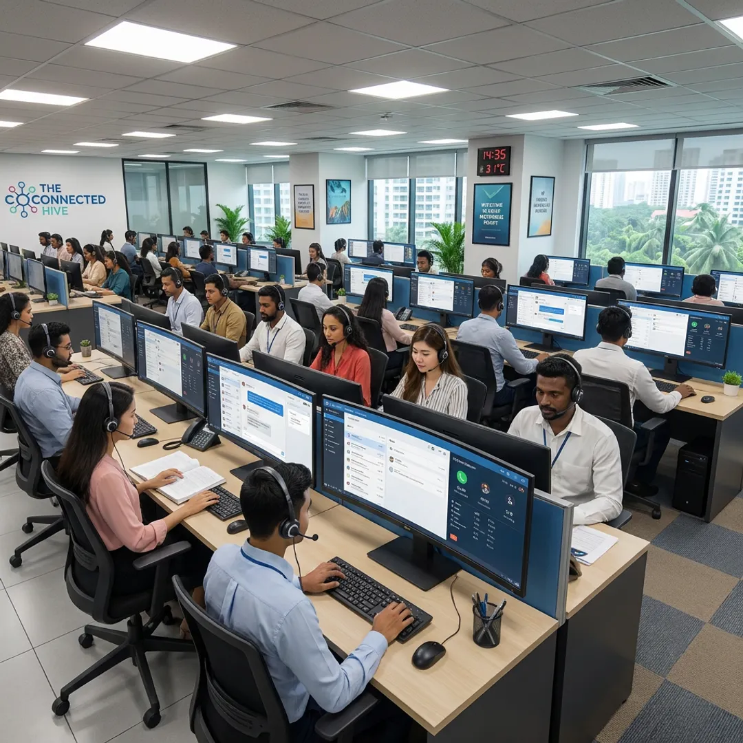 Offshore contact center team supporting customers