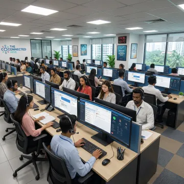 Offshore contact center team supporting customers
