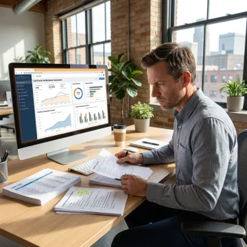 Consultant reviewing B2B call center performance data