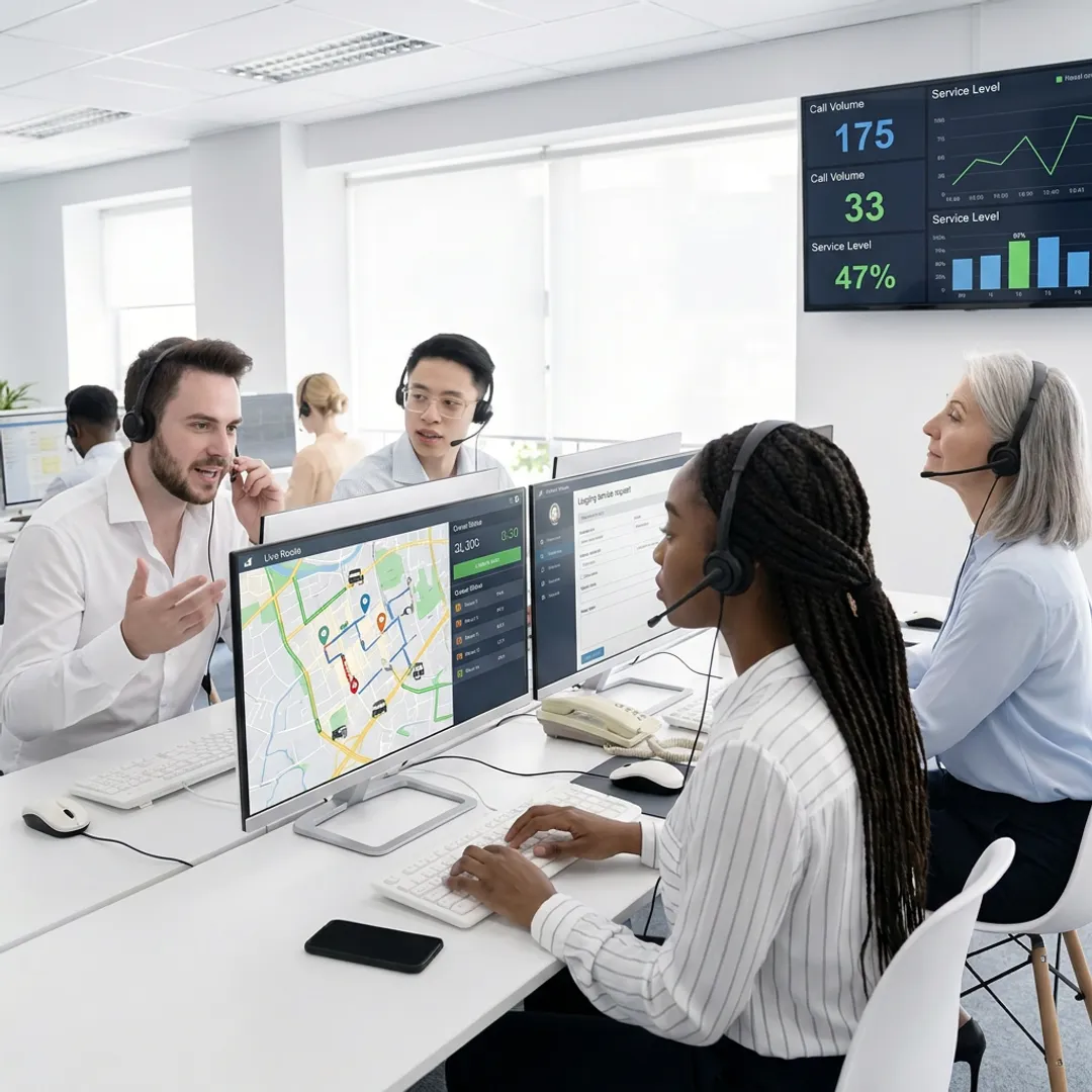 Dispatch call center agents coordinating customer requests