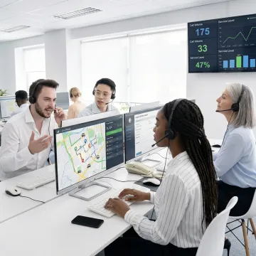 Dispatch call center agents coordinating customer requests