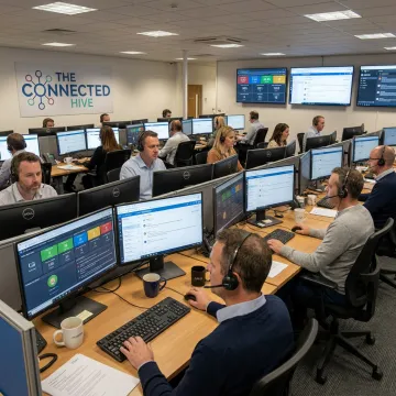 Modern outsourced call center team supporting customers
