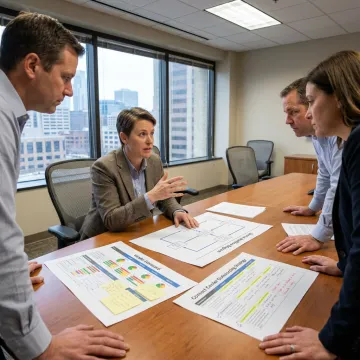 Consultant reviewing contact center outsourcing process with business team
