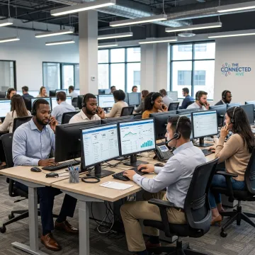 Professional contact center agents answering customer calls