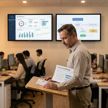 Modern contact center with CX analytics and AI advisory workspace