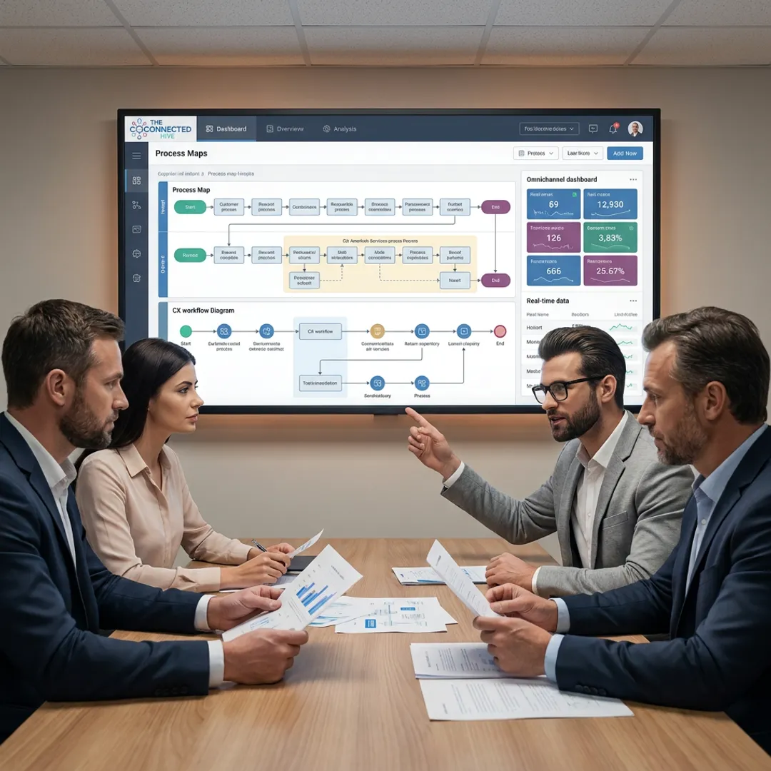 Consultants mapping RPA workflow automation process