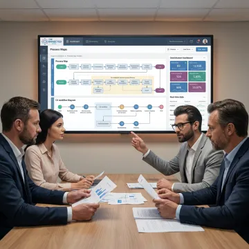Consultants mapping RPA workflow automation process