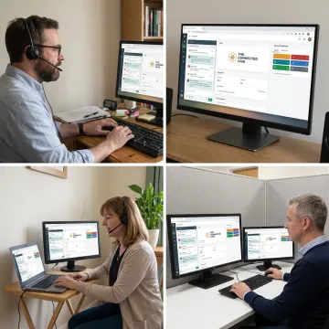 Remote call center outsourcing team working with headsets