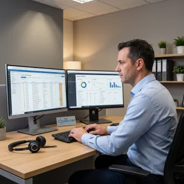 Consultant reviewing outsourced helpdesk workflow