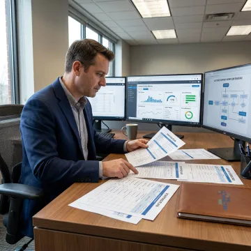 Consultant reviewing contact center outsourcing strategy