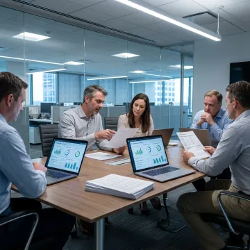 Finance BPO operations team reviewing customer support data
