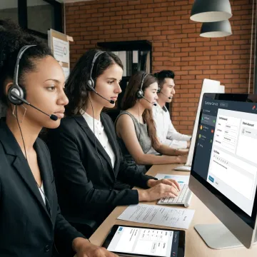 Receptionist team answering business calls