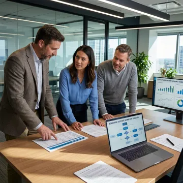 Consultant reviewing mortgage call center outsourcing plans