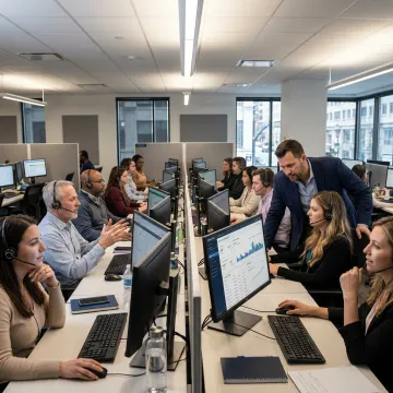 Inbound call center sales agents assisting customers
