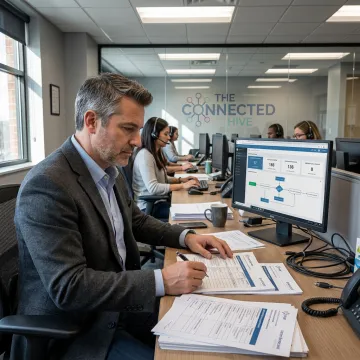 Consultant reviewing inbound call center sales workflow